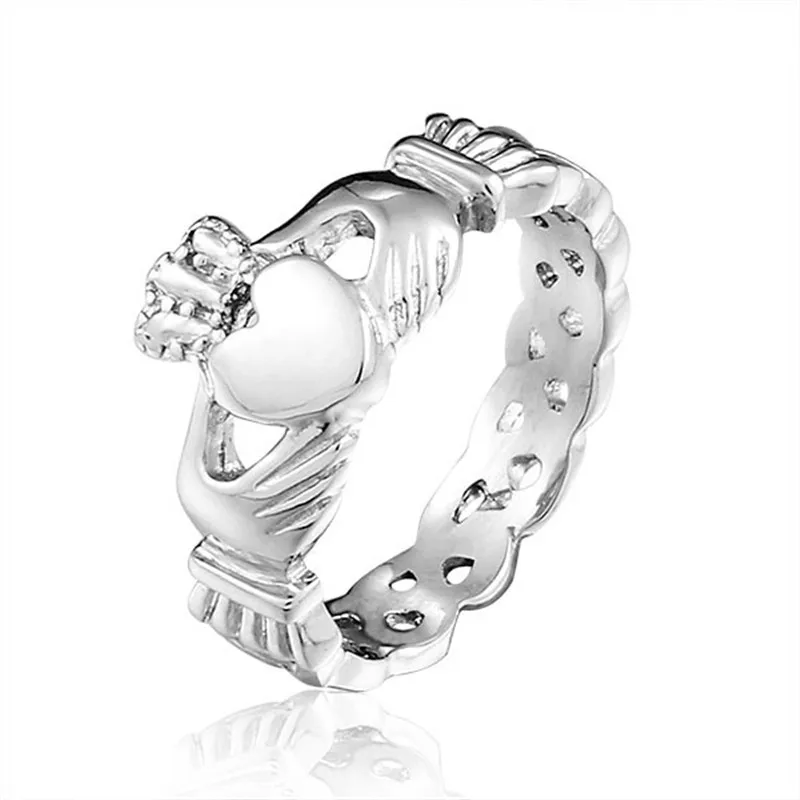 

Women's Silver Stainless Steel Irish Claddagh Promise Friendship Band Ring