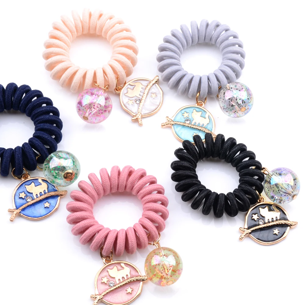 جديد بلون سلك الهاتف خط مرونة شريط مطاطي القط ستار مرونة الشعر Hairbands حبل للنساء Scrunchy رباطات اللثة