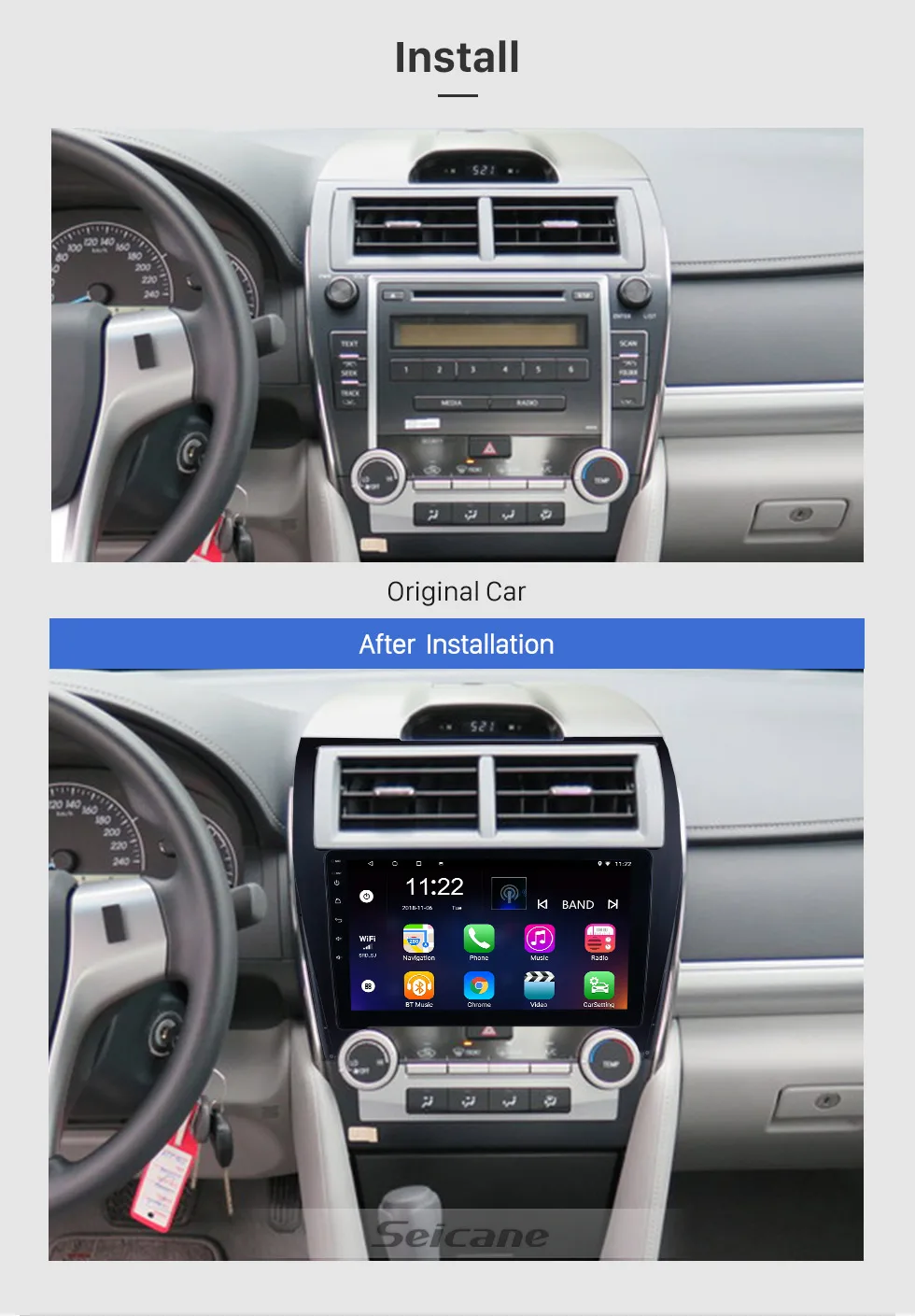 Seicane Android 8,1 автомобильный мультимедийный плеер Автомобильный DVD для 2012- TOYOTA CAMRY поддержка OBD2 зеркальное соединение рулевое колесо управление