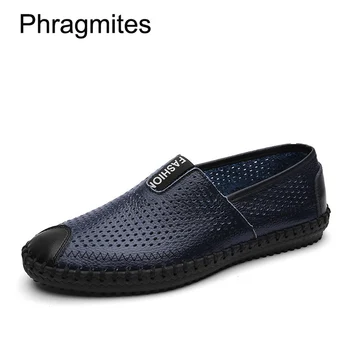 

Phragmites 2019 New Hole Sandals Leather Slip-on Breathable Sandals Summer Handmade Casual Shoes Soft Drive Shoes Men Sneakers