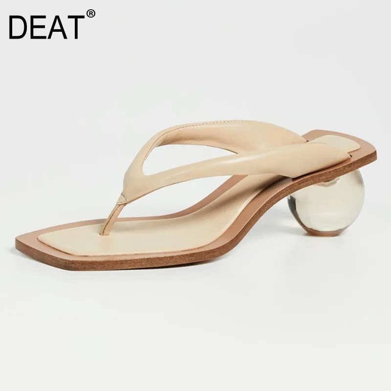 

[DEAT] 2019 New Spring Summer Square Toe Shallow Pu Leather Strange Transparent High Heels Slippers Women Fashion Tide 10B530