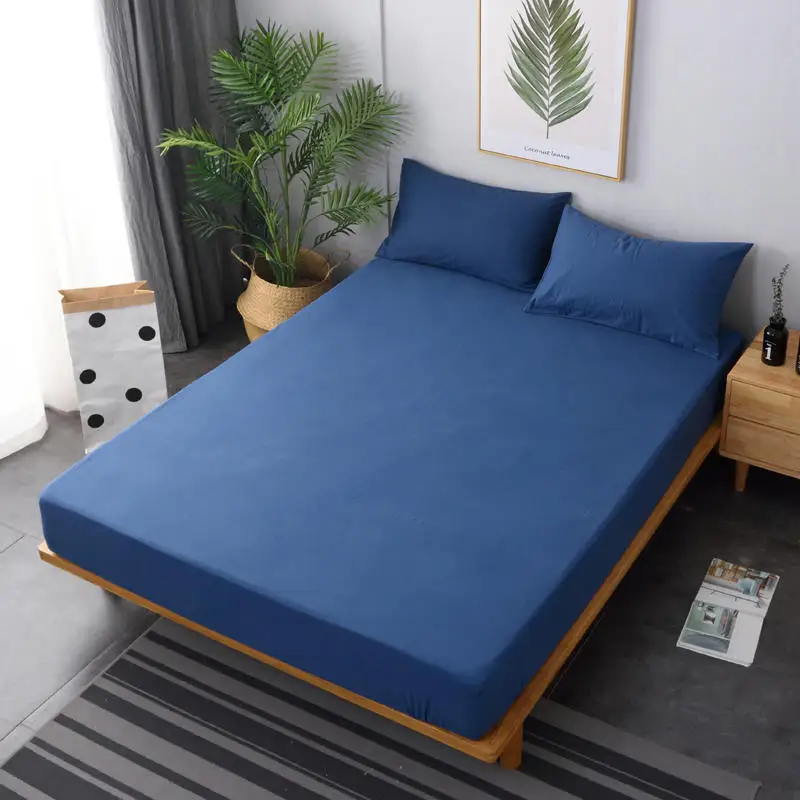 

3 pcs/set Solid Colour Fitted Sheet 100% Cotton Mattress Cover High 25cm+2 Pillowcase Four Corners with Elastic Band Bed Sheet