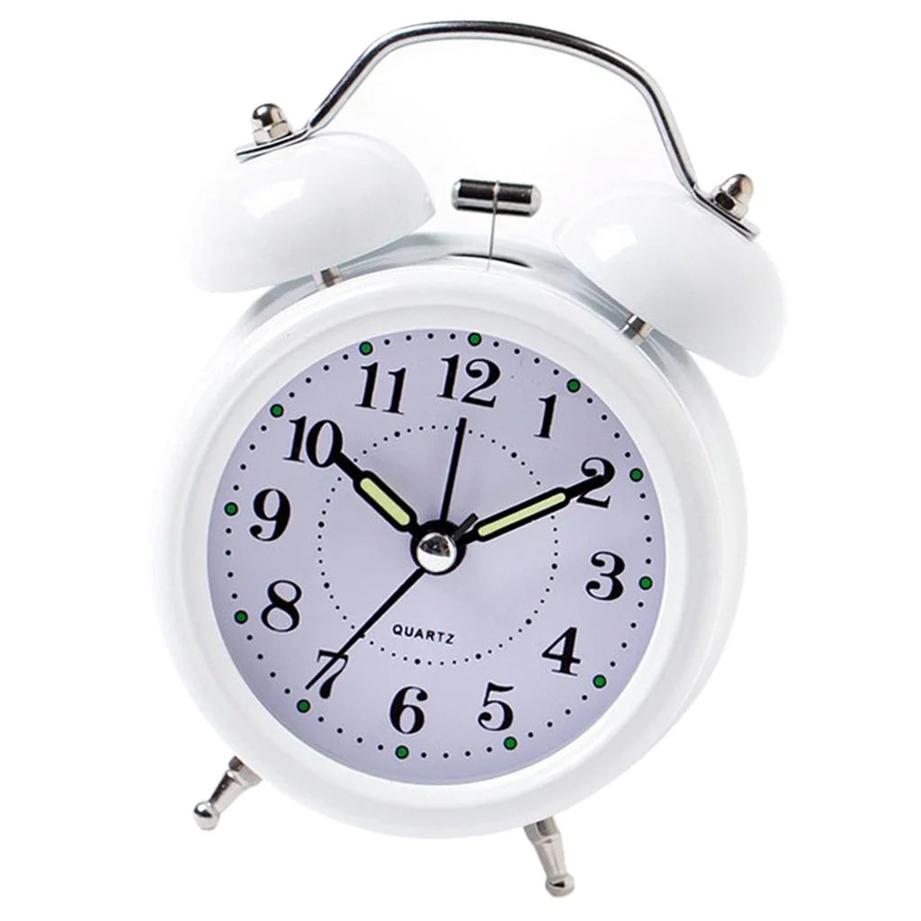 Digital 3D Twin Bell Alarm Clock Loud Wakeup Chime Clock Battery 3inch White