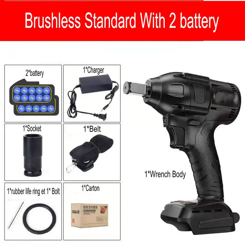 450NM Brushless Cordless Brushless Electric Wrench Impact Socket Wrench Body(no Battery Included) Li Battery Hand Drill Hammer - Цвет: Brushless 2 battery