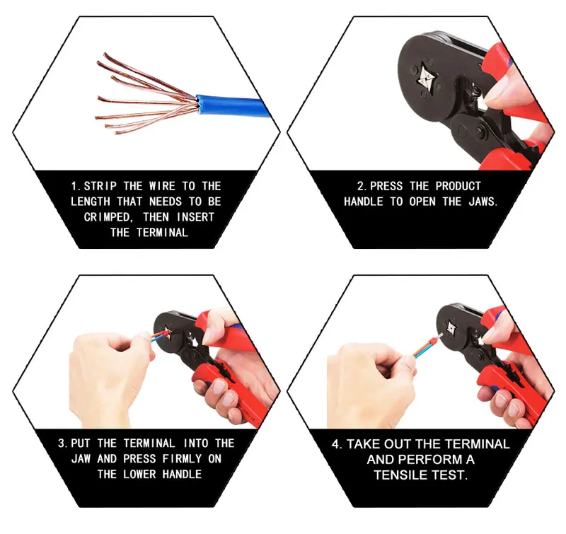 100 шт. клеммный Разъем рукава сжатие используется для 0,25-10 мм2 плоскогубцы Набор саморегулирующиеся обжимные инструменты в комплекте