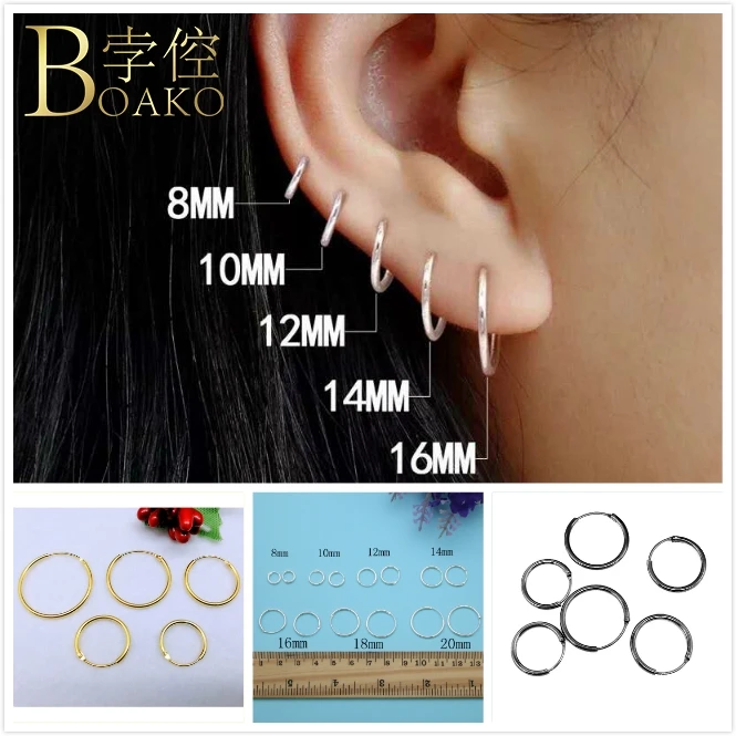 

BOAKO Hiphop 925 Sterling Silver Earrings For Women/Men Small Hoop Earrings Ear Bone aros Dainty Mini aretes Girl ear hoops K3