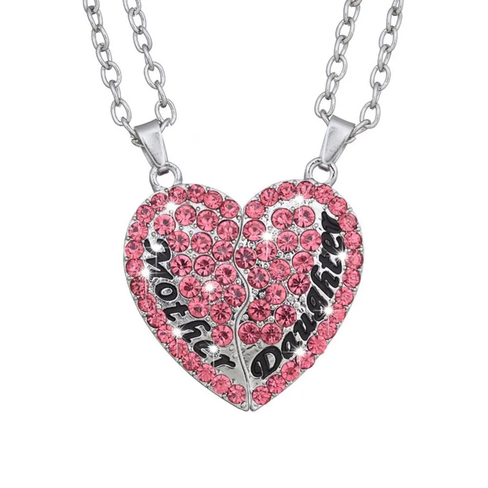 New Mother Daughter Two Mosaic Heart Pendant 3 5 3 5 CM Necklace 60 