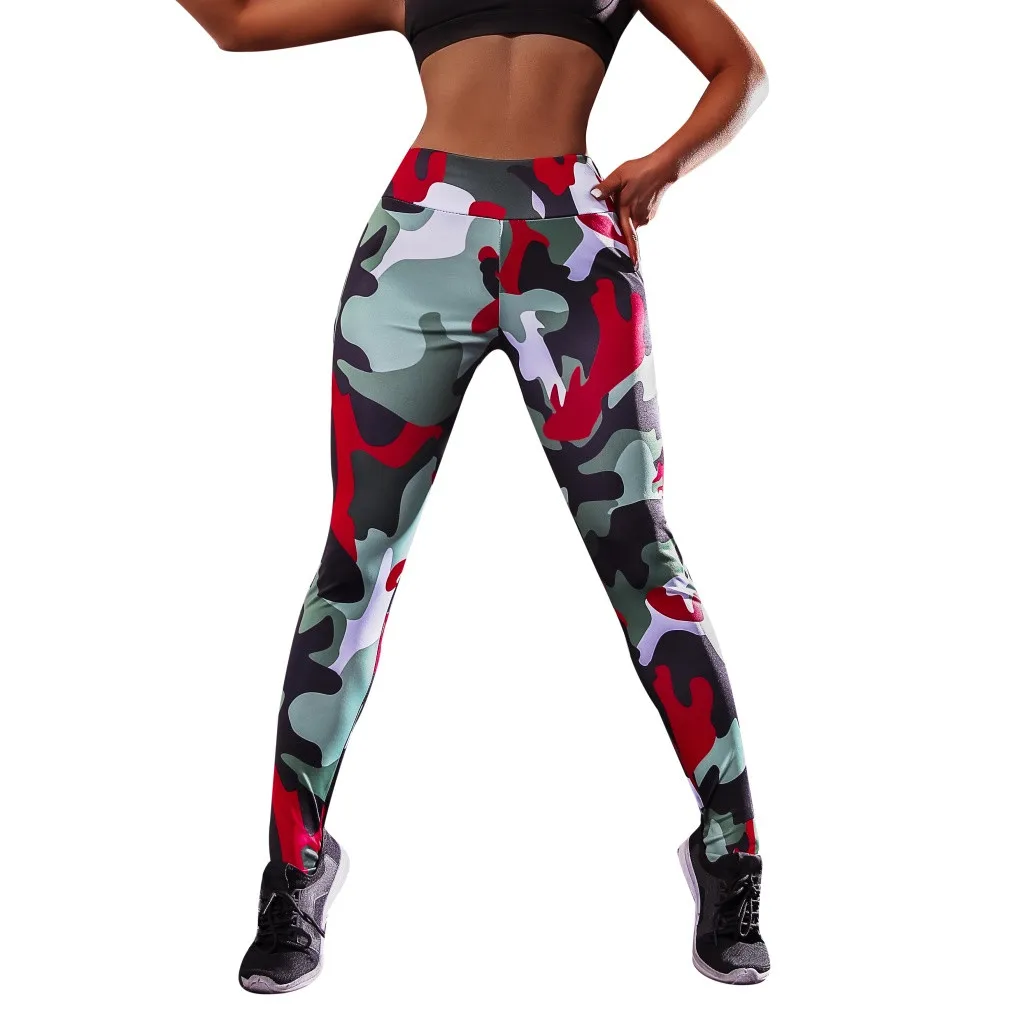 Модный спортивный женский набор для йоги спортивный бюстгальтер и стрейч брюки леггинсы костюм для фитнеса 30 плюс размер - Цвет: Camouflage