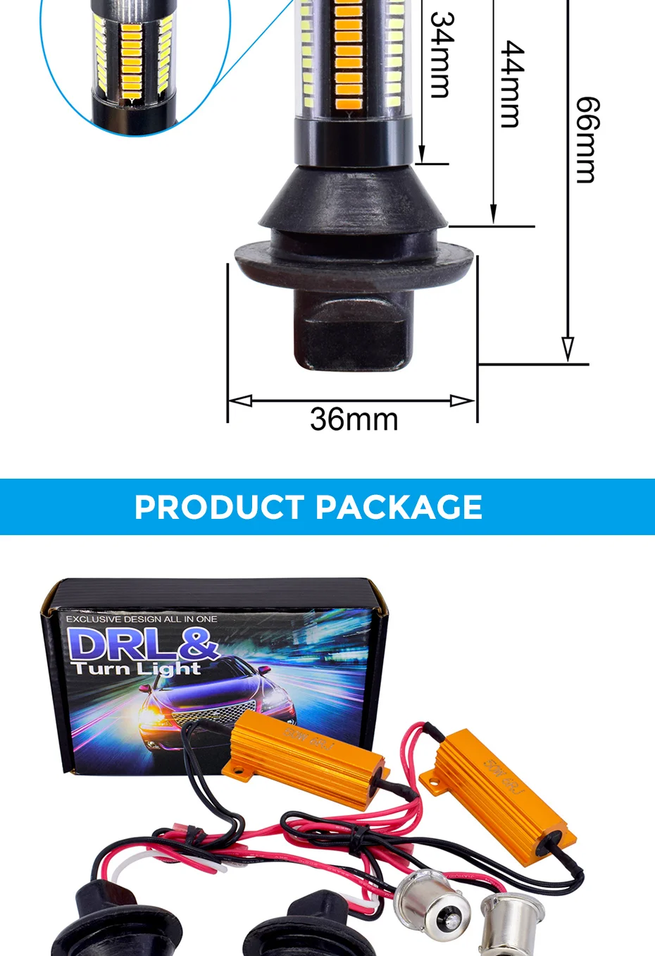 1Set Dual Color Switchback LED DRL Turn Signal Light 12V 1156 BA15S BAU15S T20 7440 LED Bulb with Load Resister Car Running Lamp