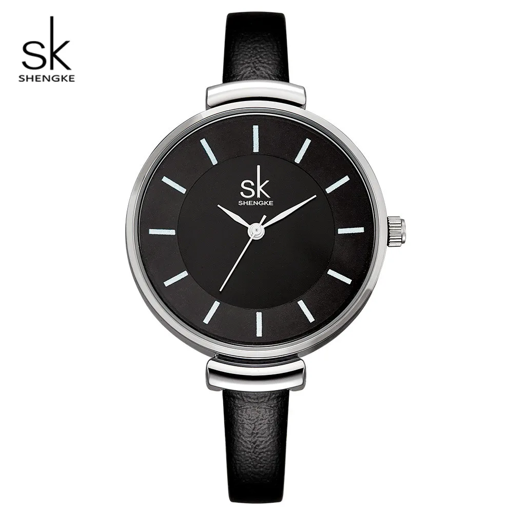 Shengke модные женские туфли кварцевые часы Лакшери часы женский, черный тонкий кожаный ремешок дамы часы 2019 SK Relogio Feminino # K0010