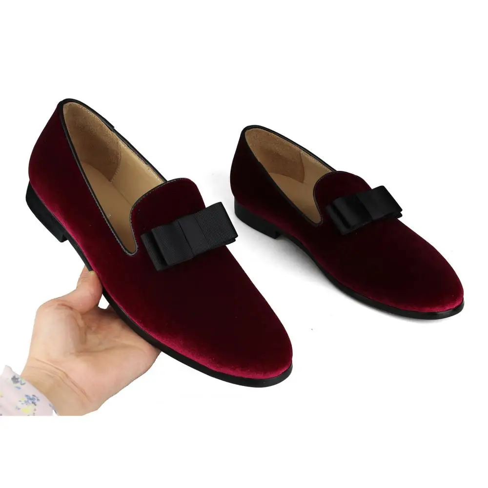 Burgundy velvet Loafers with Bow Tie (7)