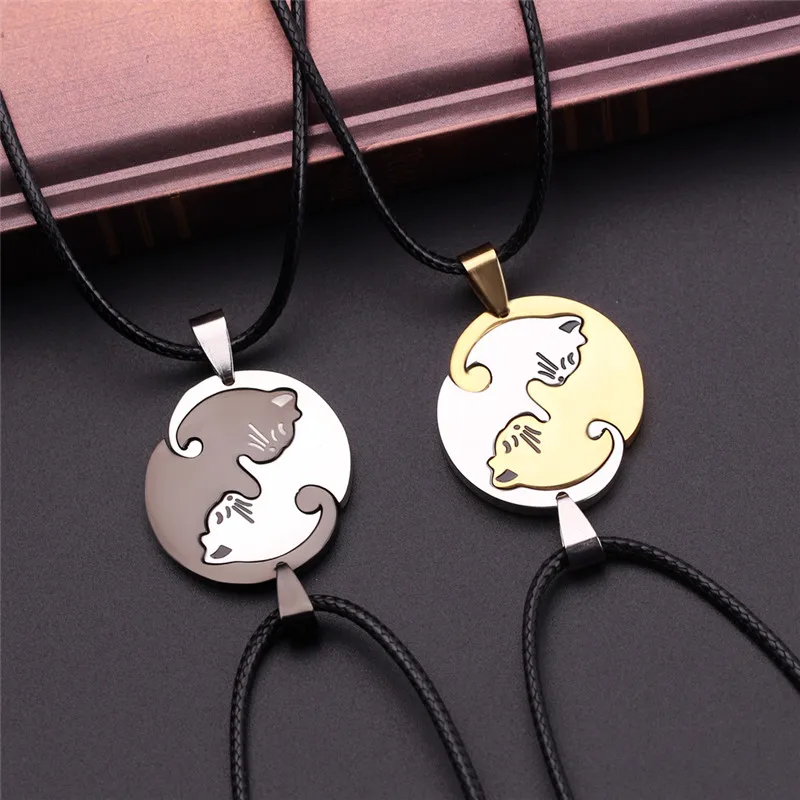 Ожерелье с кулоном из нержавеющей стали для любимой кошки, 1 пара, милые ожерелья для пар, подарок на день Святого Валентина