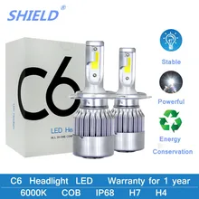 C6 светодиодный H4 светодиодный H1 H3 H11 9005 9006 H7 H27 880 9004 h13 луч светодиодный головной светильник лампы Светильник лампы 12V 6000K IP68 COB авто светодиодный лампа