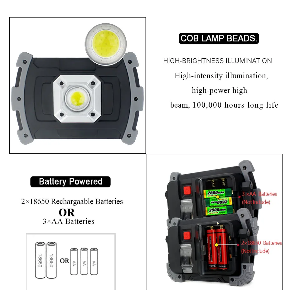 20 Вт COB Led портативный прожектор перезаряжаемый ручной рабочий свет фонарь для
