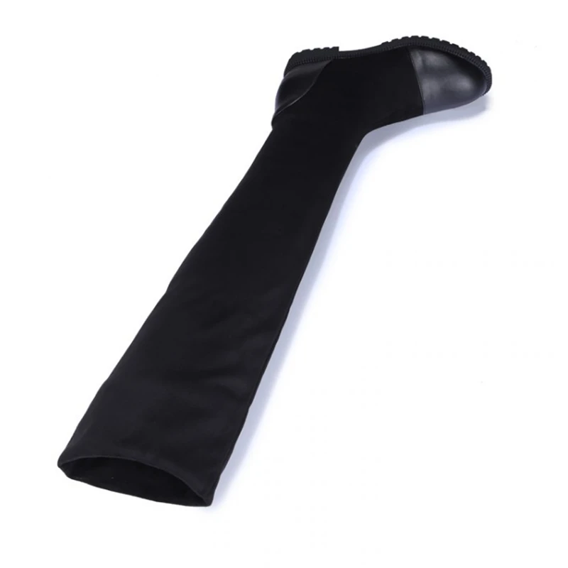 JIANBUDAN/осенние высокие сапоги из флока на Плоском Каблуке модные зимние женские высокие сапоги черные плюшевые сапоги выше колена Размеры 35-43