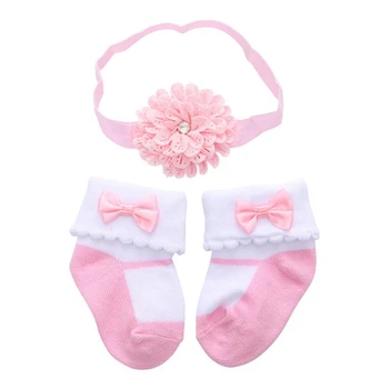 

Casual Newborn Baby Girl Cartoon Non-Slip Cotton Floor Socks And Headband Set Baby Stockings Sets