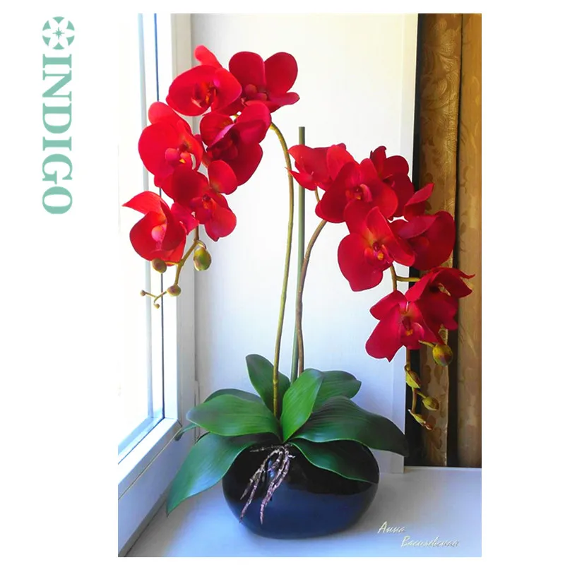 Индиго-красный фаленопсис орхидеи 7 головок Настоящее прикосновение цветок орхидеи декоративный свадебный цветок орхидеи Цветочные партии