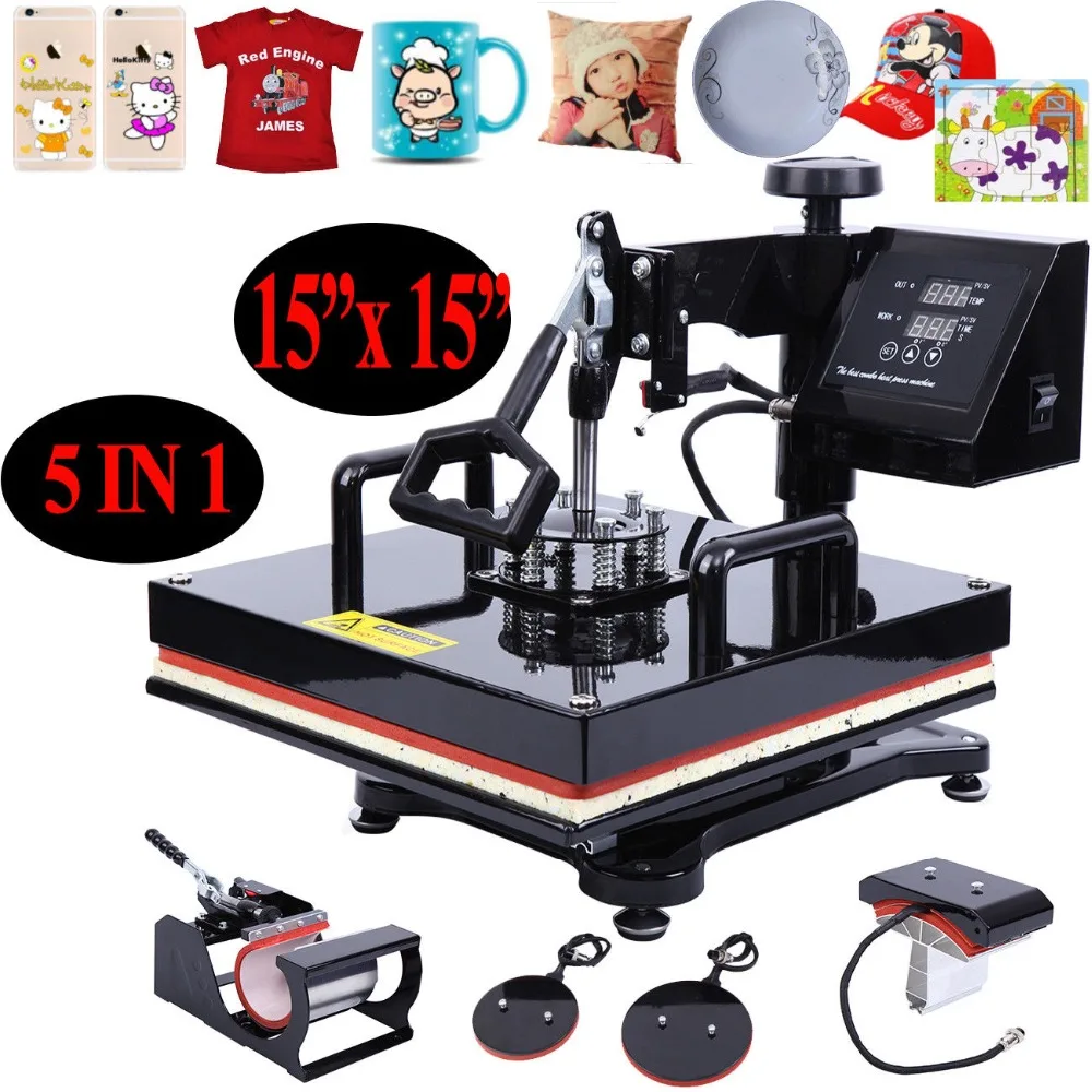 

(Ship from Germany) 38*38CM 5 in 1 Combo Heat Press Machine Sublimation Printing Machine T-shirt Cap Mug Plates