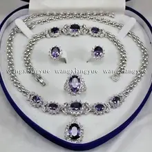 Красивые! Натуральный Аметист инкрустация звено браслет серьги кольцо ожерелье набор AAA+ нефрит Кристалл ювелирные изделия