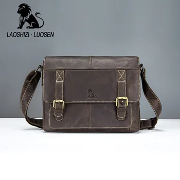 

LAOSHIZI LUOSEN Men Bag Vintage Mens Shoulder Bags Oxford Casual Messenger Bag Business Men's Travel Bags Wax Leather Satchels