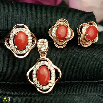 

KJJEAXCMY Boutique jewels 925 pure silver inlaid large natural red coral female pendant pendant ring 3 sets of gold.