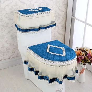 

3pcs Set Toilet Seat Cover Lace U-shaped Overcoat Durable WC Decoration Dustproof Mats FAS