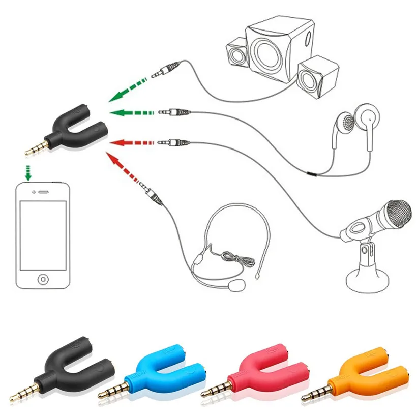 

Headset Adapter Kit U Shape 3.5mm Y Splitter for Audio Headphone and MIC drop shipping 0727
