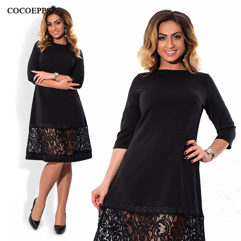 COCOEPPS, новинка, 6XL, большой размер, кружевное цветочное осеннее платье для женщин, а-силуэт, Красного размера плюс, повседневное женское платье, три четверти, Vestidos