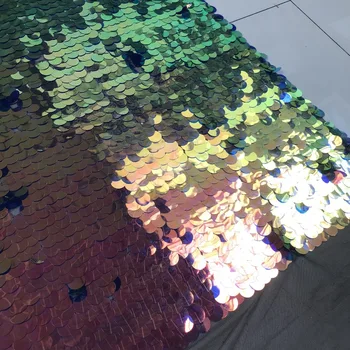 

Width 130CM 2CM Symphony Purple Gold Large Sequins Fish Scale Fabric DIY Fabric For Clothes Dress Bags Table Runners Shoes Decor