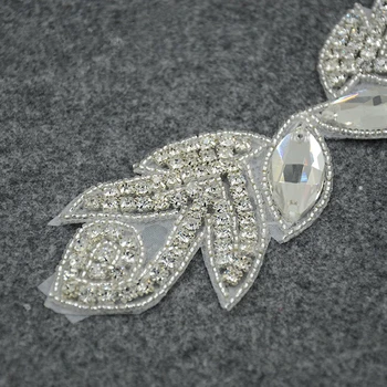 

crystal beaded bridal rhinestone sash applique embellishment trimming for wedding dress iron on