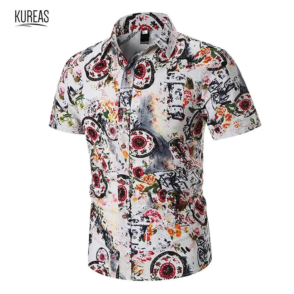 

Kureas Dashiki Men African Clothes Flowery Shirts Graffiti Printing Tribal Blouse Casual Tops Beach Fashion Clothing Holiday