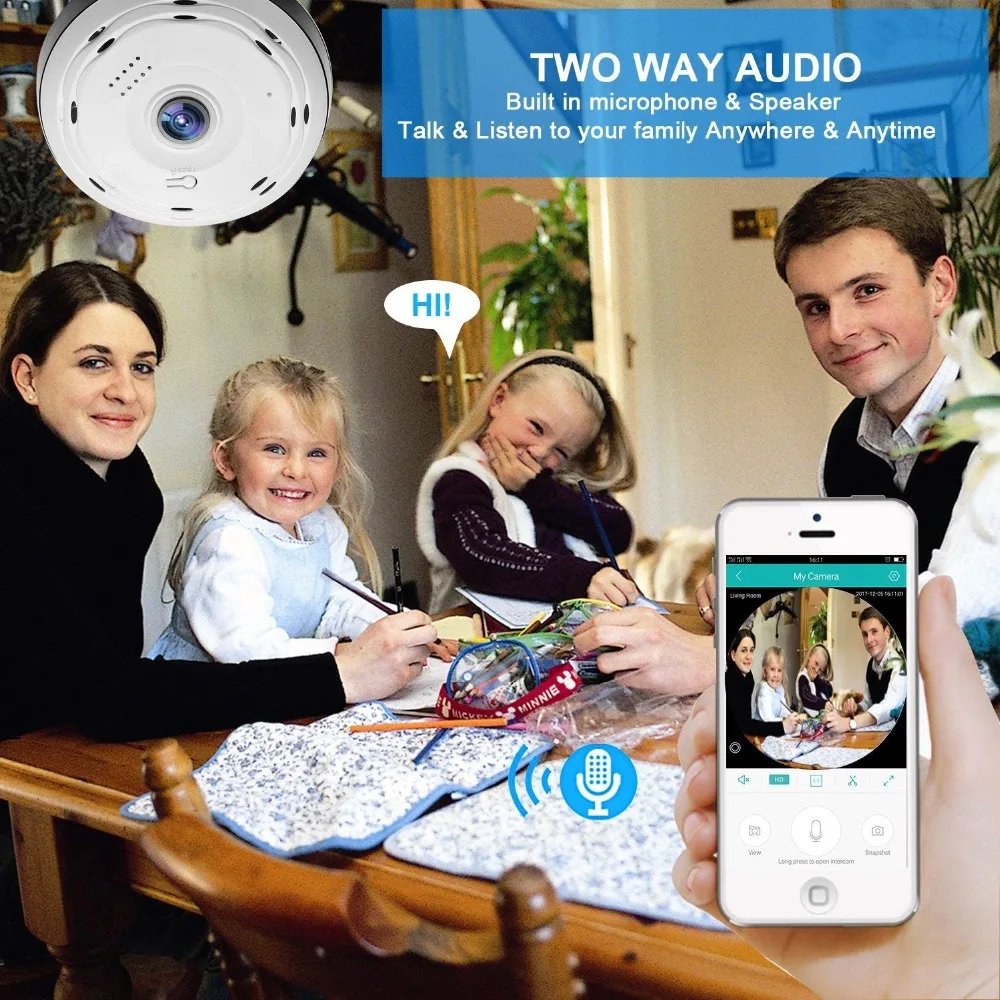Kruiqi 360 Degree Panoramic Wifi Camera HD 1080P Security Camera Baby Monitor Home Camera Monitor Two Way Audio Video Camera Kruiqi 360 Degree Panoramic Wifi Camera HD 1080P Security Camera Baby Monitor Home Camera Monitor Two Way Audio Video Camera
