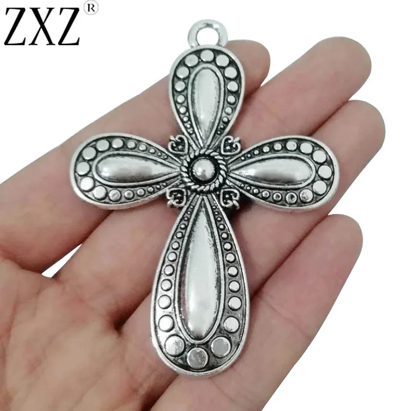 

ZXZ 5pcs Antique Silver Tone Large Gothic Cross Charms Pendants for Necklace Jewelry Making Findings 73x53mm