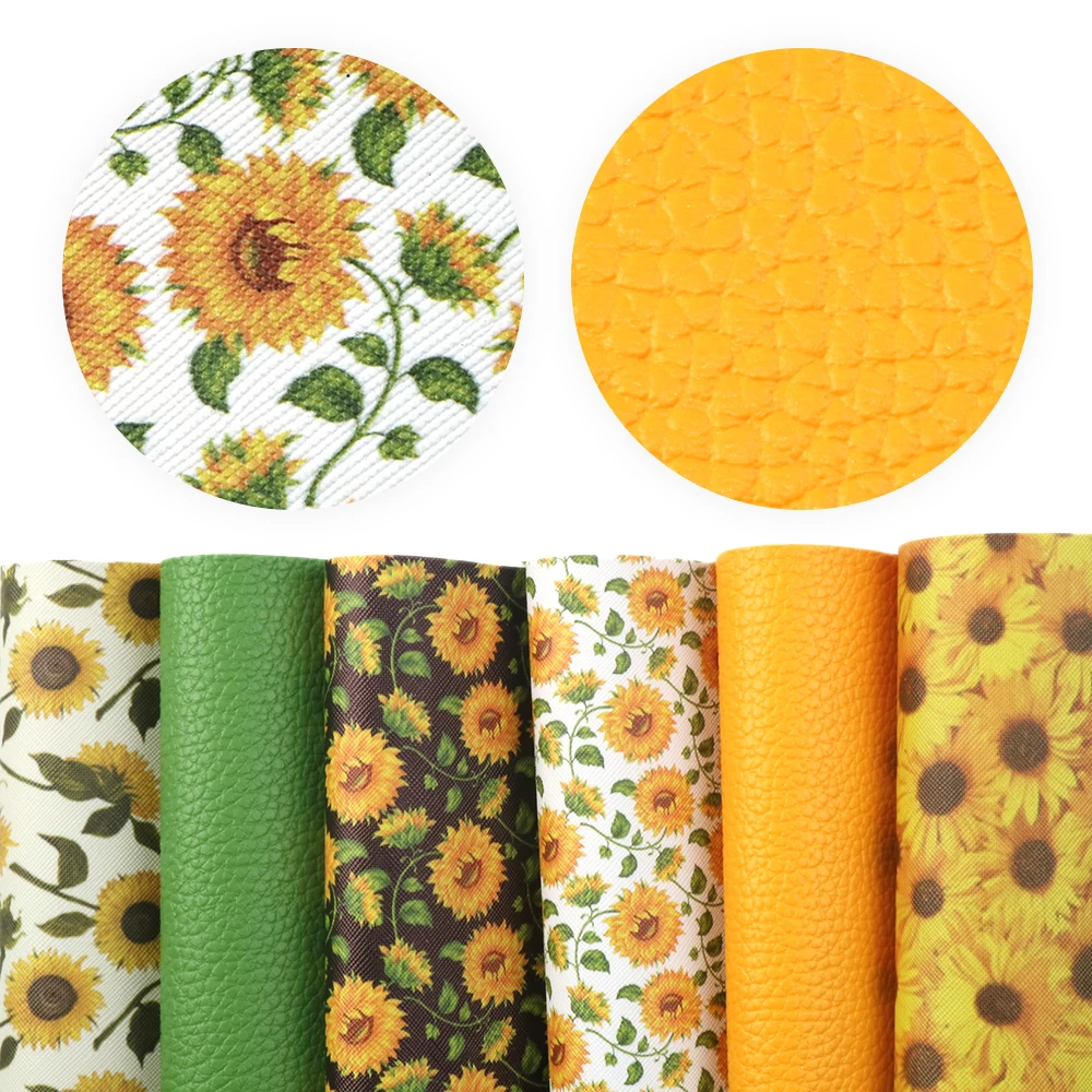 20*34cm 6PCS/Set Sunflower Leaves Synthetic Leather Set Faux Artificial Fabric DIY Sewing Garment HairBow Bag,1Yc7324