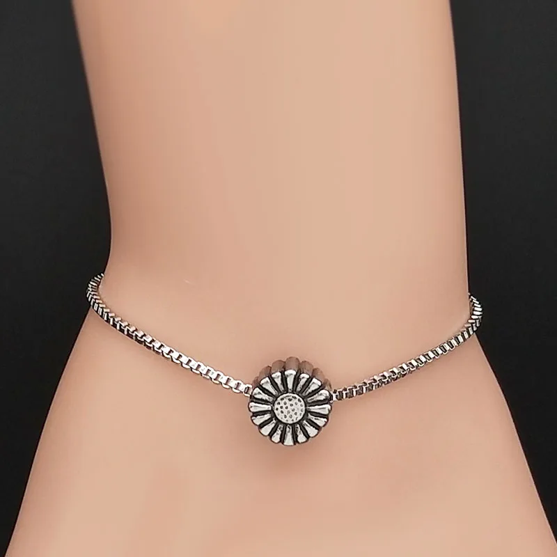 Модный браслет-цепочка Sunflowerl из нержавеющей стали для женщин, браслеты серебряного цвета, ювелирные изделия, Браслеты mujer moda B18404