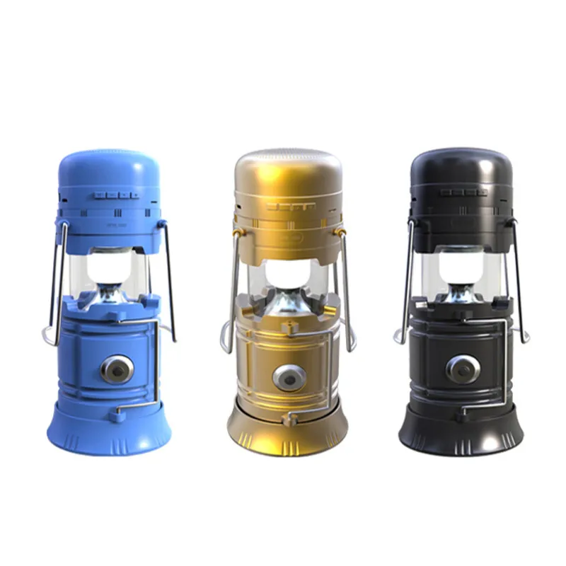 

High Quality 5 In 1 Retractable LED Solar Portable Lanterns Torch Emergency Camping Tent Lights bluetooth Music Speaker Function