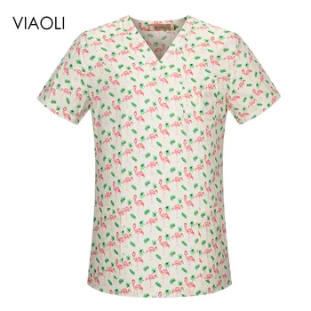 

Breathable Dental clinic scrubs tops Flamingo printing Pet doctor work clothes hospital nursing scrubs uniforms medical workwear
