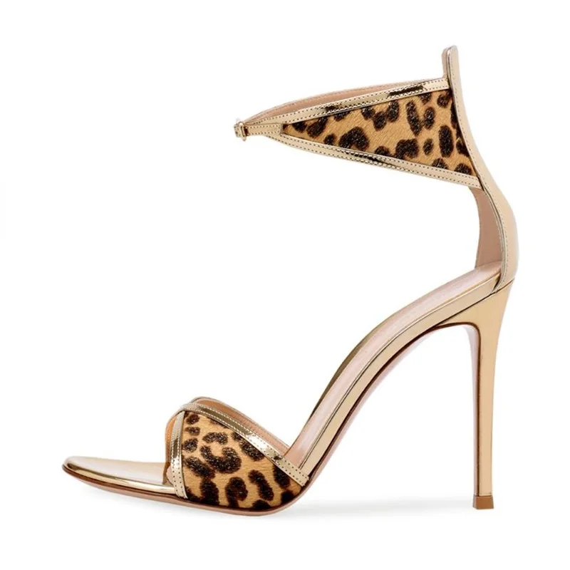 

women leopard sandals women horsehair thin high heel shoes lady peep toe buckle strap sandals shoes wedding party size 34-46