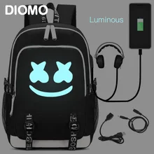 DIMOM, крутые светящиеся рюкзаки для ноутбука с USB,, американская тайна, DJ, школьная сумка для девочек и мальчиков, Подростковая Детская сумка для книг