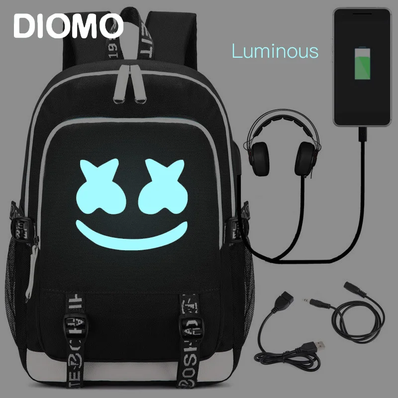 Дешево DIMOM, крутые светящиеся рюкзаки для ноутбука с USB, 2019, американская тайна, DJ, школьная сумка для девочек и мальчиков, Подростковая Детская сумк...
