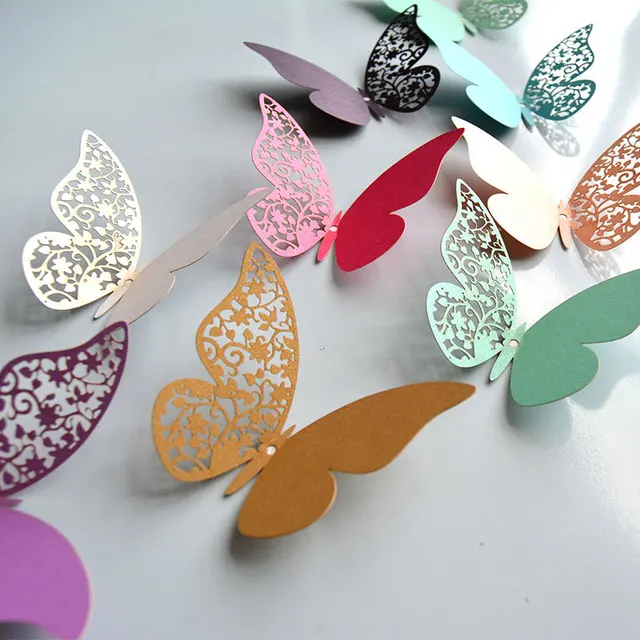 12pcs Pearl Paper Butterfly Wall Stickers half-hollow Colorful Wall Sticker for Wedding Party Room Decoration for Kids Room