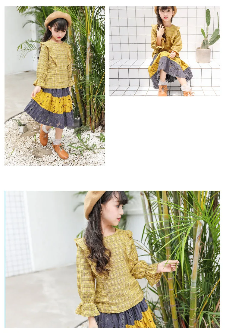 2017 autumn kids girl clothes 2 pcs sets petal sleeve tops and hollow out dresses for girls clothing sets kids suits school girl clothes 4 5 6 7 8 9 10 11 12 13 14 15 years little baby girls suits sets  (12)