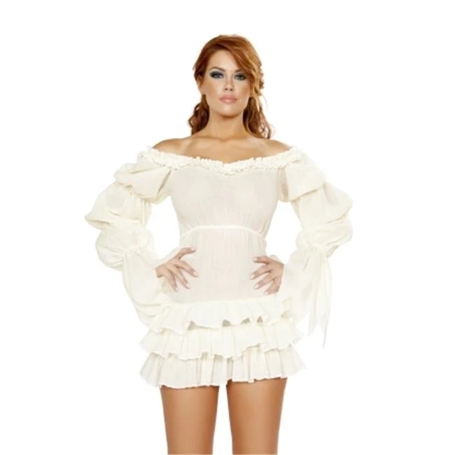 Roma Costume 4770-Wht-L Ruffled Pirate Dress with Sleeves & Multi Layered Skirt Adult Costume White - Large (1)
