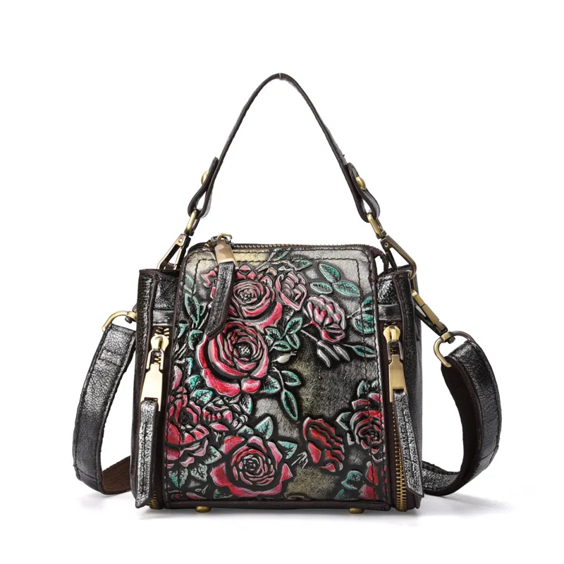 

Women Genuine Leather Bag Cowhide Small Messenger Bag Handbag Women Vintage Flowers Designer Female Handbag Shoulder Bag Sac
