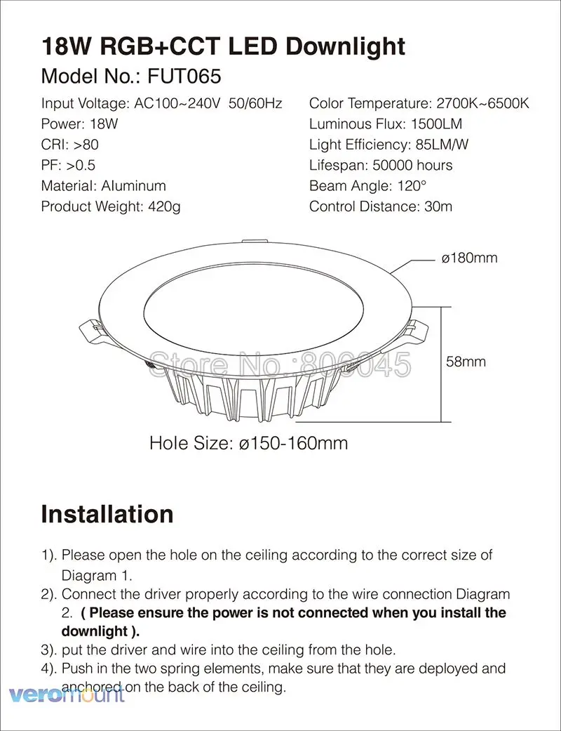 Milight 6W 9W 12W 15W 18W 25W RGB+CCT LED Downlight Ceiling Spotlight AC110V 220V FUT060 061 062 063 064 065 066 068 069