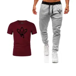 Новый мужской костюм футболка + брюки Мужская брендовая одежда костюм из двух предметов Спортивная Мода Повседневная футболка тренажерный
