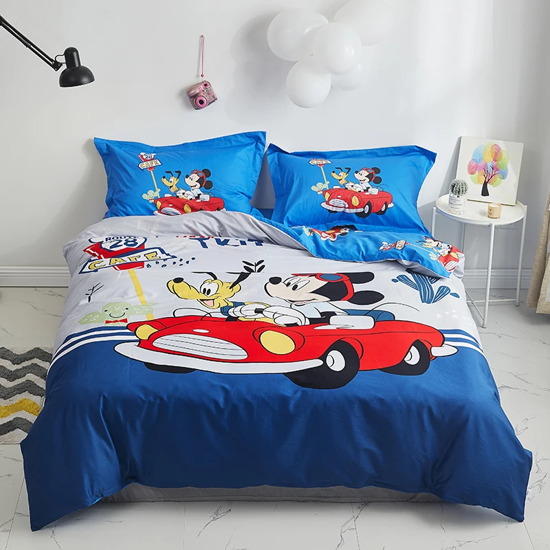 ديزني الأبيض ميكي ماوس طقم سرير الملكة حجم أغطية سرير للطفل نوم لحاف من القطن غطاء ملاية سرير ناعمة المخدة 3/4/5 قطعة