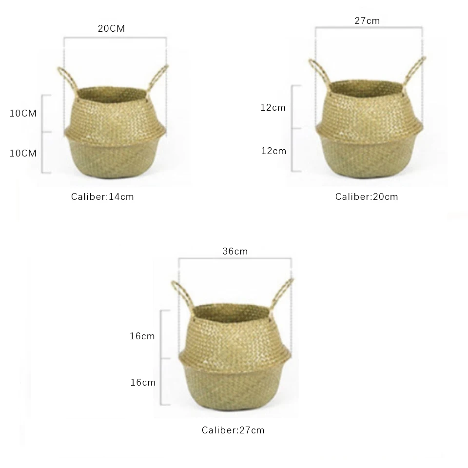 Wicker Baskets For Plants Foldable Natural Woven Seagrass Belly Storage Basket Wicker Rattan Baskets Flower Pots  Laundry Basket