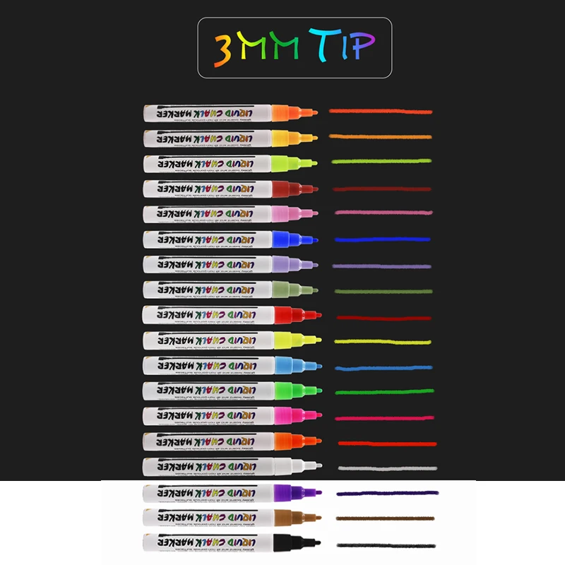 

3mm liquid chalkboard marker 18 colors erasable non-toxic marker pen