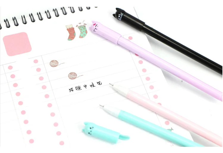 

40pcs Korean Creative Stationery Cute Sprout Cat Pendulum Tail Cat Neutral Pen Student with 0.5 Full Syringe Black Pen